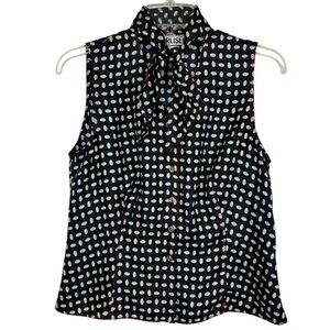 VTG Vintage Carlisle 100% Silk Secretary Bow Button Up Sleeveless Top Size 4